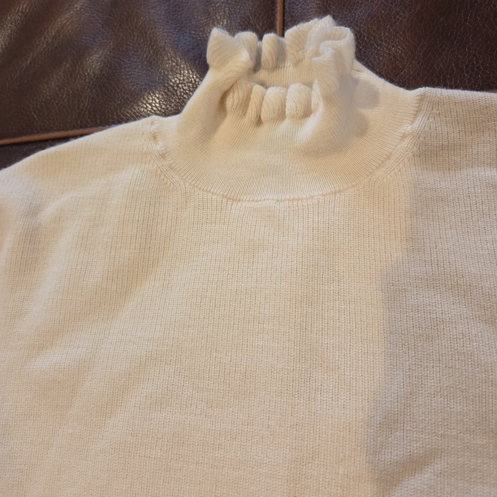 J.Crew Cream Ruffleneck Merino Wool Blend Sweater Large - Picture 4 of 11